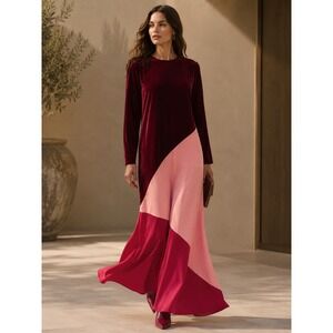 NWT Tuckernuck Red Multi Colorblock Velvet & Silk Maxi Dress ($278) Size Small
